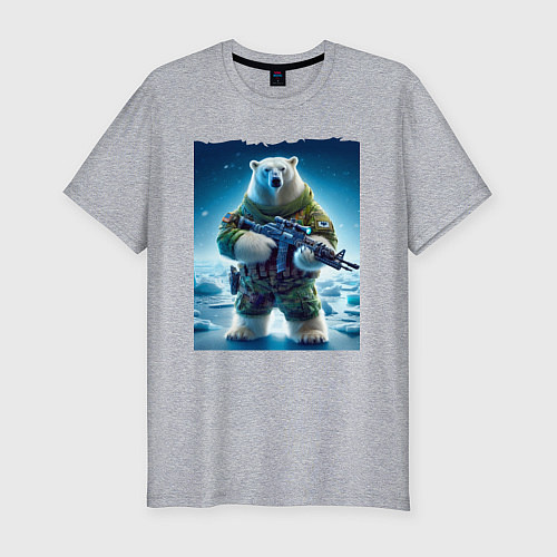 Мужская slim-футболка Polar bear - special forces / Меланж – фото 1