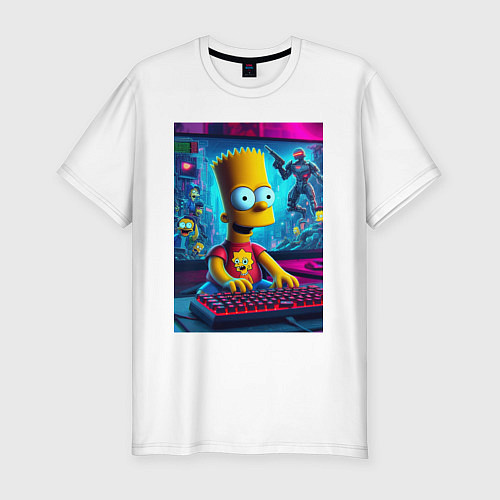Мужская slim-футболка Барт Симпсон увлёкся игрой / Белый – фото 1