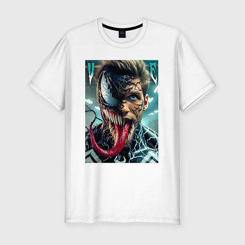 Мужская slim-футболка Venom and Eddie - ai art fantasy / Белый – фото 1