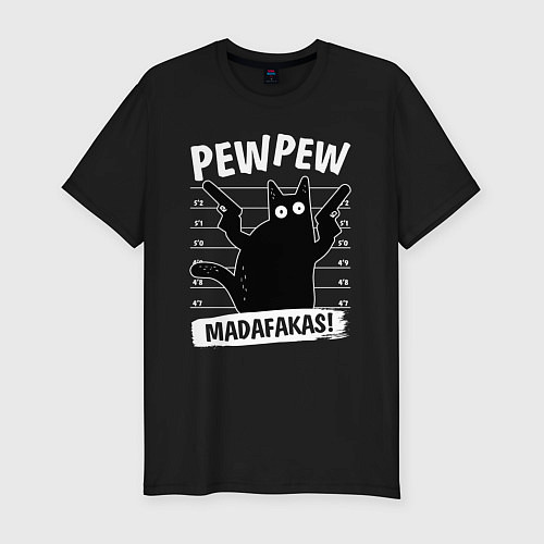 Мужская slim-футболка Кот с пушками / Черный – фото 1