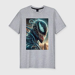 Футболка slim-fit Веном в профиль - нейроарт фантазия, цвет: меланж