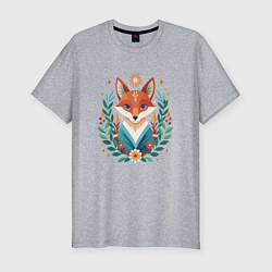 Футболка slim-fit Лис с венком из ветвей, цвет: меланж