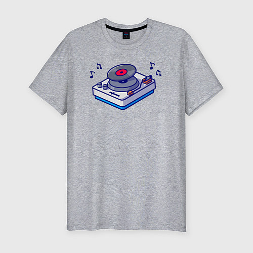 Мужская slim-футболка Музыкальный виниловый проигрыватель / Меланж – фото 1
