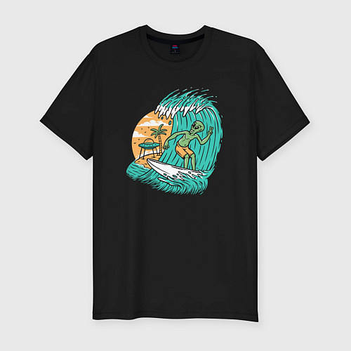 Мужская slim-футболка Пришелец серфер / Черный – фото 1