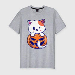 Футболка slim-fit Halloween meow, цвет: меланж