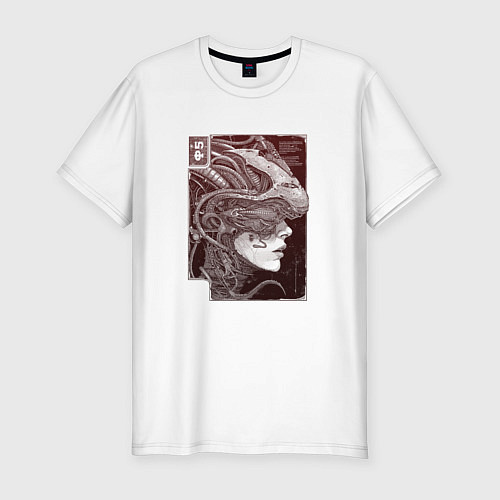 Мужская slim-футболка Андроид в кибернетическом шлеме / Белый – фото 1