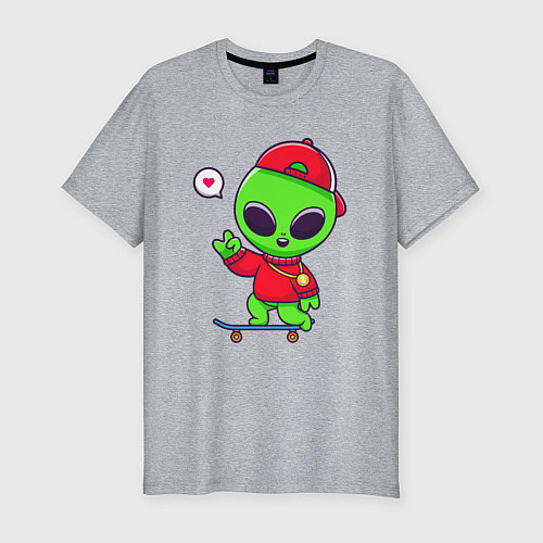 Мужская slim-футболка Пришелец скейтбордист / Меланж – фото 1