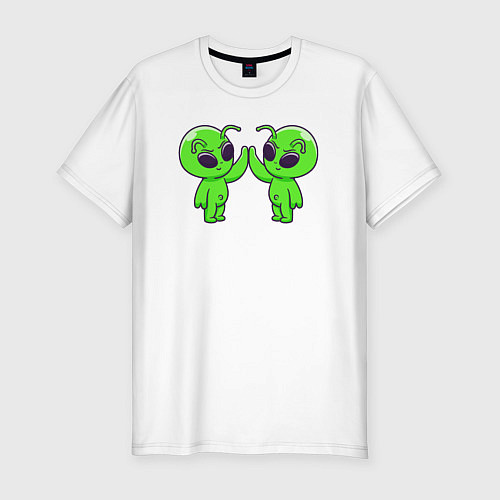 Мужская slim-футболка Пришелец дай пять / Белый – фото 1