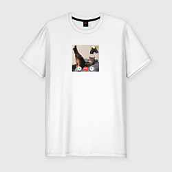 Футболка slim-fit Видеозвонок с кошкой - мем для пары, цвет: белый