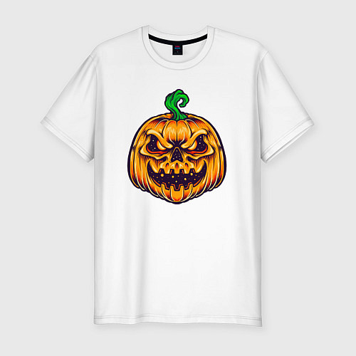 Мужская slim-футболка Halloween pumpkin / Белый – фото 1