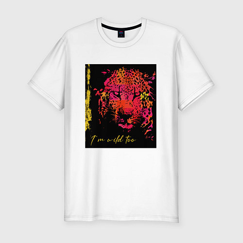Мужская slim-футболка Леопард-разноцветная абстракция / Белый – фото 1