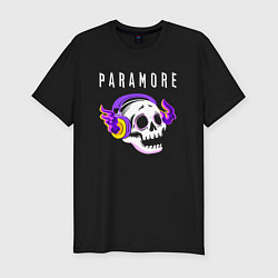 Футболка slim-fit Paramore - неоновый череп, цвет: черный