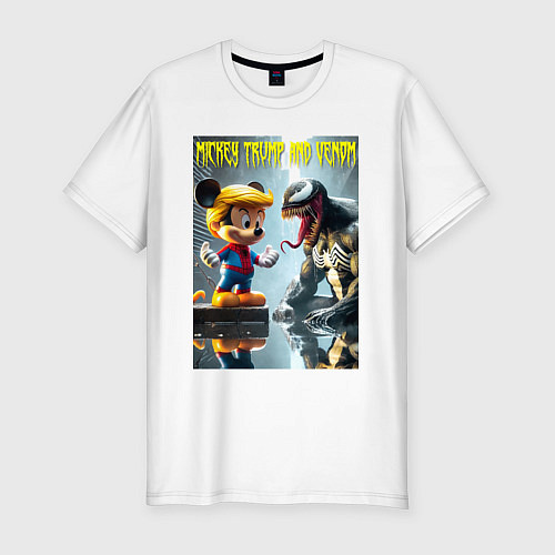 Мужская slim-футболка Mickey Trump and Venom - ai art fantasy / Белый – фото 1