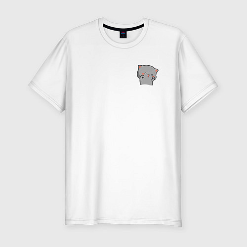 Мужская slim-футболка Серый милый котик для пары / Белый – фото 1