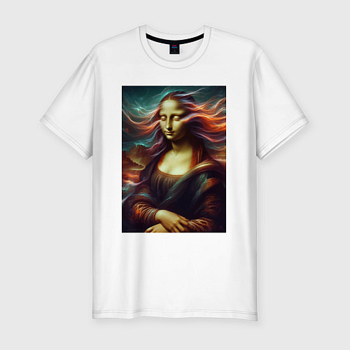 Мужская slim-футболка Мона Лиза закрыла глаза / Белый – фото 1