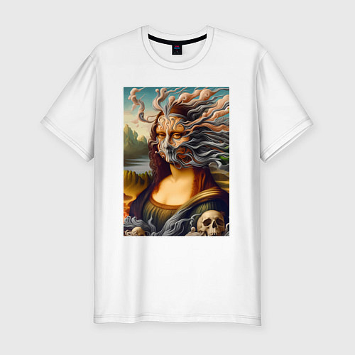 Мужская slim-футболка Mona Lisa smoke - surrealism / Белый – фото 1