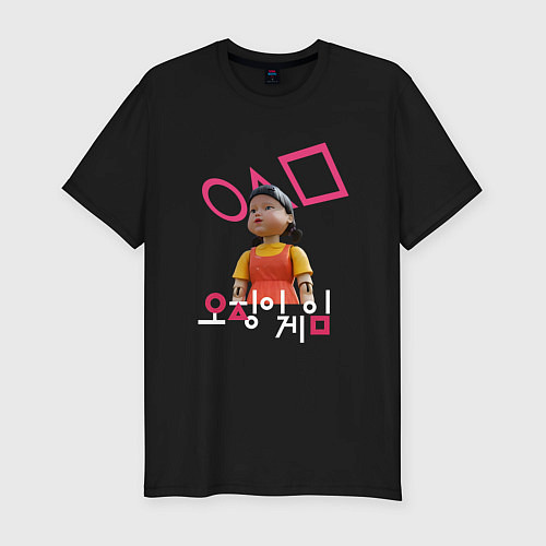 Мужская slim-футболка Игра в кальмара - кукла / Черный – фото 1