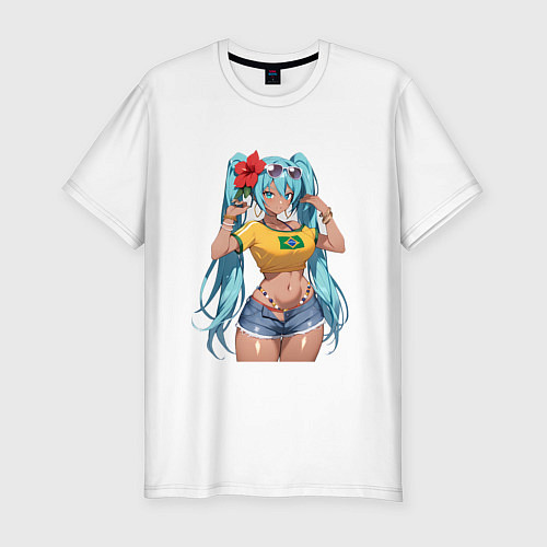 Мужская slim-футболка Miku Hatsune с цветком / Белый – фото 1