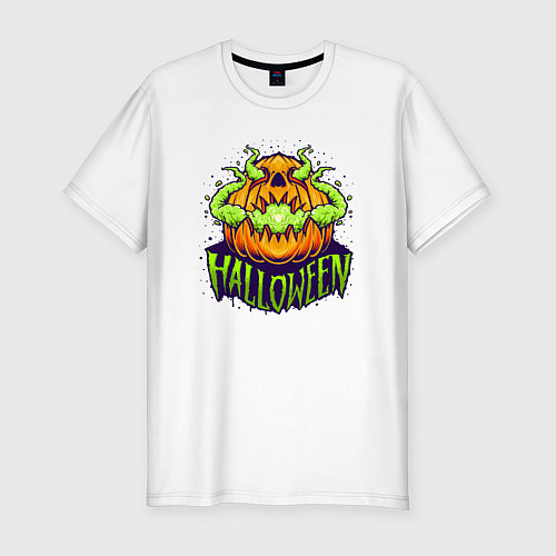 Мужская slim-футболка Halloween pumpkin / Белый – фото 1