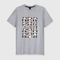 Футболка slim-fit Панда и сердечки, цвет: меланж