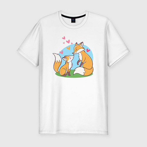 Мужская slim-футболка Свидание влюбленных лисичек / Белый – фото 1