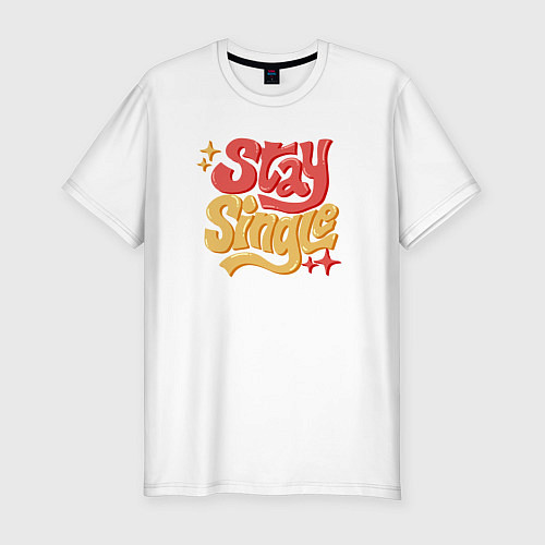 Мужская slim-футболка Stay single / Белый – фото 1