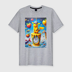 Футболка slim-fit Funny Pikachu and fishes - surrealism, цвет: меланж