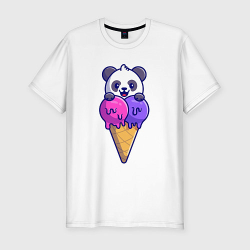 Мужская slim-футболка Panda ice cream / Белый – фото 1