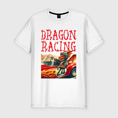 Мужская slim-футболка Dragon cool racer - ai art / Белый – фото 1