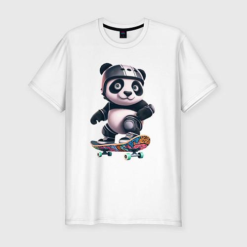 Мужская slim-футболка Cool panda on a skateboard - extreme / Белый – фото 1