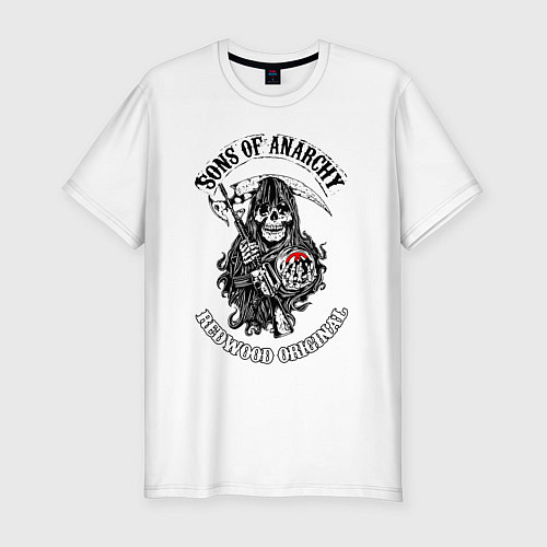 Мужская slim-футболка Сыны анархии - logo / Белый – фото 1