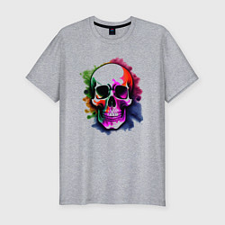 Футболка slim-fit Череп с красочными брызгами, цвет: меланж
