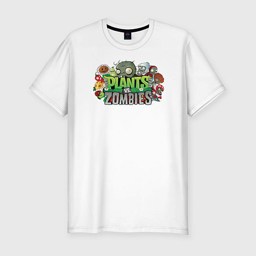Мужская slim-футболка Зомби и растения / Белый – фото 1