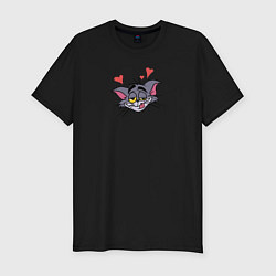Футболка slim-fit Влюблённый кот - для парочек, цвет: черный