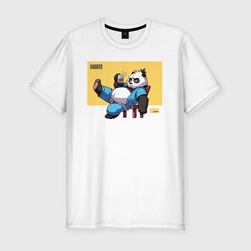 Мужская slim-футболка Panda with beer / Белый – фото 1