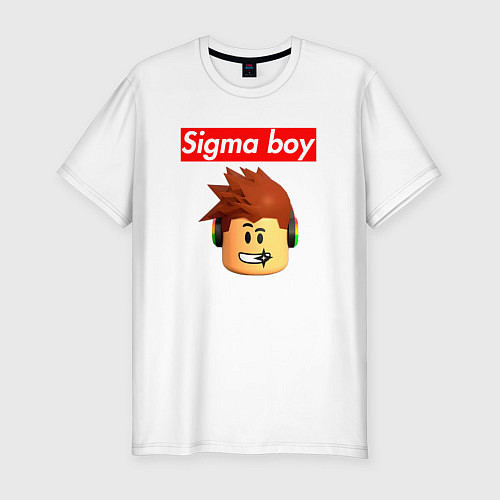 Мужская slim-футболка Sigma boy roblox head - мем Роблокс Сигма бой / Белый – фото 1
