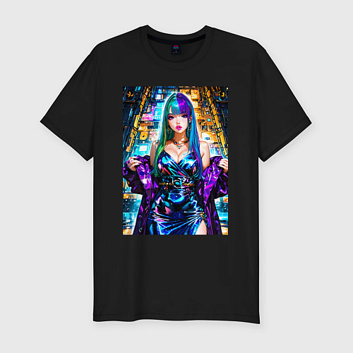 Мужская slim-футболка Девушка поп идол / Черный – фото 1