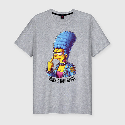 Мужская slim-футболка Marge Simpson - punks not dead motto / Меланж – фото 1