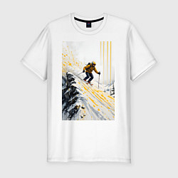 Футболка slim-fit Арт с лыжником на склоне, цвет: белый