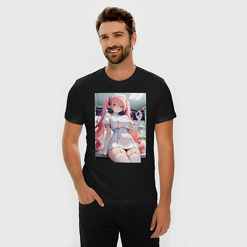 Мужская slim-футболка Медсестричка сделает тебе укол любви / Черный – фото 3