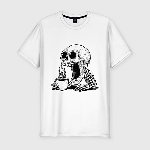 Мужская slim-футболка Skeleton with coffee / Белый – фото 1