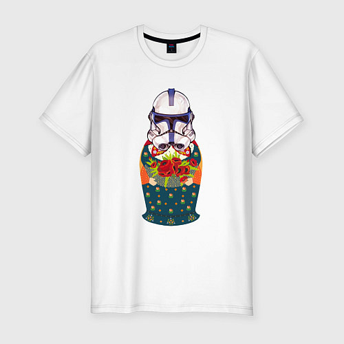 Мужская slim-футболка Матрешка в шлеме штурмовика звездные войны / Белый – фото 1