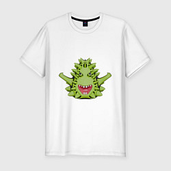 Футболка slim-fit Cartoon monster with spikes green, цвет: белый