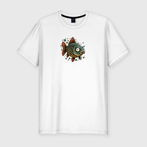 Мужская slim-футболка Забавная карикатурная рыба / Белый – фото 1