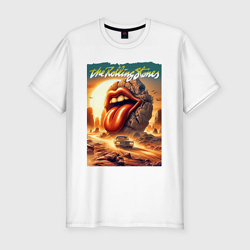 Мужская slim-футболка Rolling Stones - stylization of the logo / Белый – фото 1