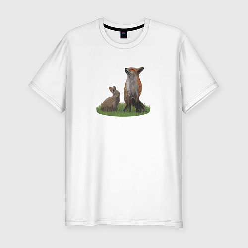 Мужская slim-футболка Лиса и заяц / Белый – фото 1