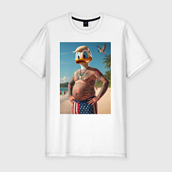 Футболка slim-fit Donald Duck-Trump on a Florida beach, цвет: белый