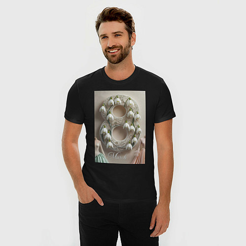 Мужская slim-футболка Ландыши девушкам на 8 марта / Черный – фото 3