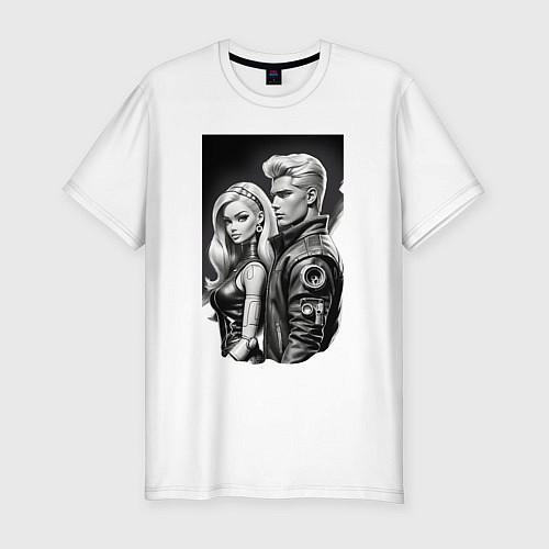 Мужская slim-футболка Барби и Кен - киберпанк эскиз / Белый – фото 1