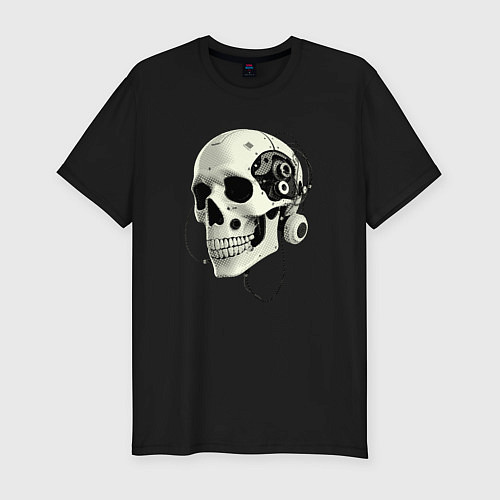 Мужская slim-футболка Кибернетический череп с проводами / Черный – фото 1